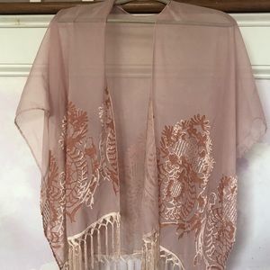 Dusty Rose Pink Kimono with Velvet Embellishments